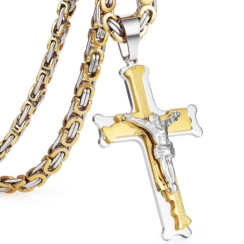 Crucifixion Catholic Cross Pedant Necklace Thick Stainless Steel Necklaces Long Personalized Catholic Neckless Men Jewelry Gift