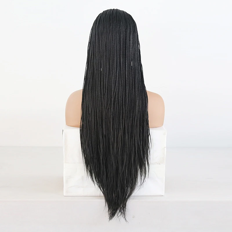 RONGDUOYI черный высокотемпературный волокнистый парик из синтетического кружева спереди парики для женщин микро плетеный ящик косички парики часть парик - Цвет: Braided Box Braids