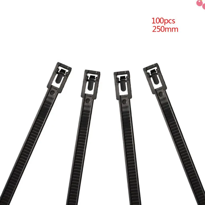 Releasable Nylon Cable Tie Reusable Slipknot Strap Plastic Zipper Tight Tie M7DA - Цвет: Black-250mm