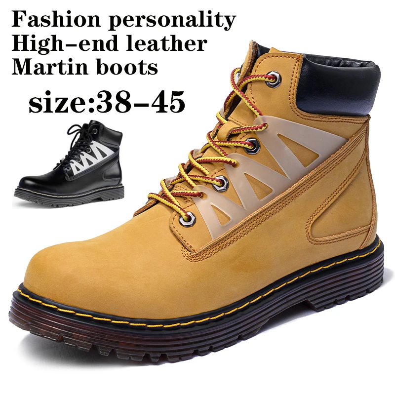 

Fashion high-end leather men's Martin boots, casual non-slip work boots, high-top luminous motorcycle shoes,handmade men's boots