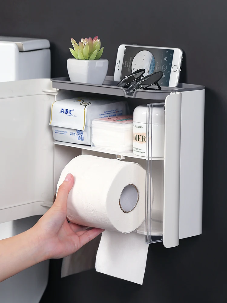 Туалетная бумага настенная коробка для салфеток полка для ванной комнаты без штамповки Водонепроницаемая бумажная коробка для хранения двойная дверь двойная коробка для салфеток