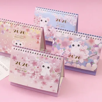 

2020 Cute Mouse and Sakura Desk Calendar DIY Cartoon Coil Calendars Daily Schedule Planner Yearly Agenda Organizer