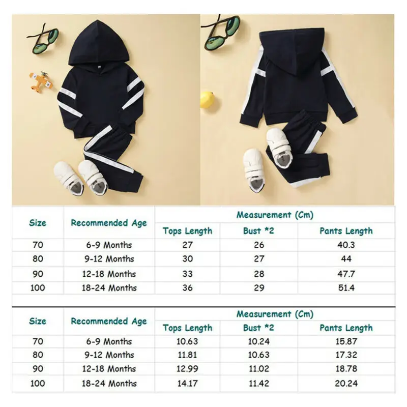 Комплекты одежды для маленьких мальчиков и девочек от 0 до 24 месяцев спортивный костюм из 2 предметов в полоску с капюшоном и штанами