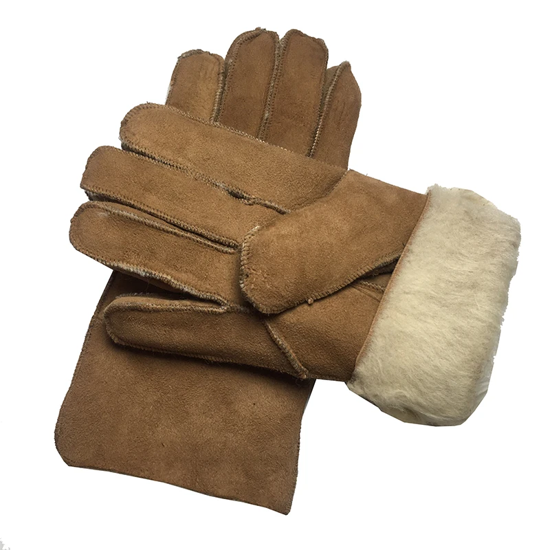 Brown B Men's Leather gloves New genuine sheepskin leather glove for men Outdoor Winter warm fur thickening thermal patchwork gloves G31 - Цвет: Brown B