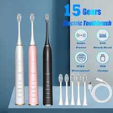 

Rechargeable Toothbrush with Timed Sonic Cleaning, 5/15 Mode, 2 Brush Heads, Adult Electric Toothbrush for Whitening