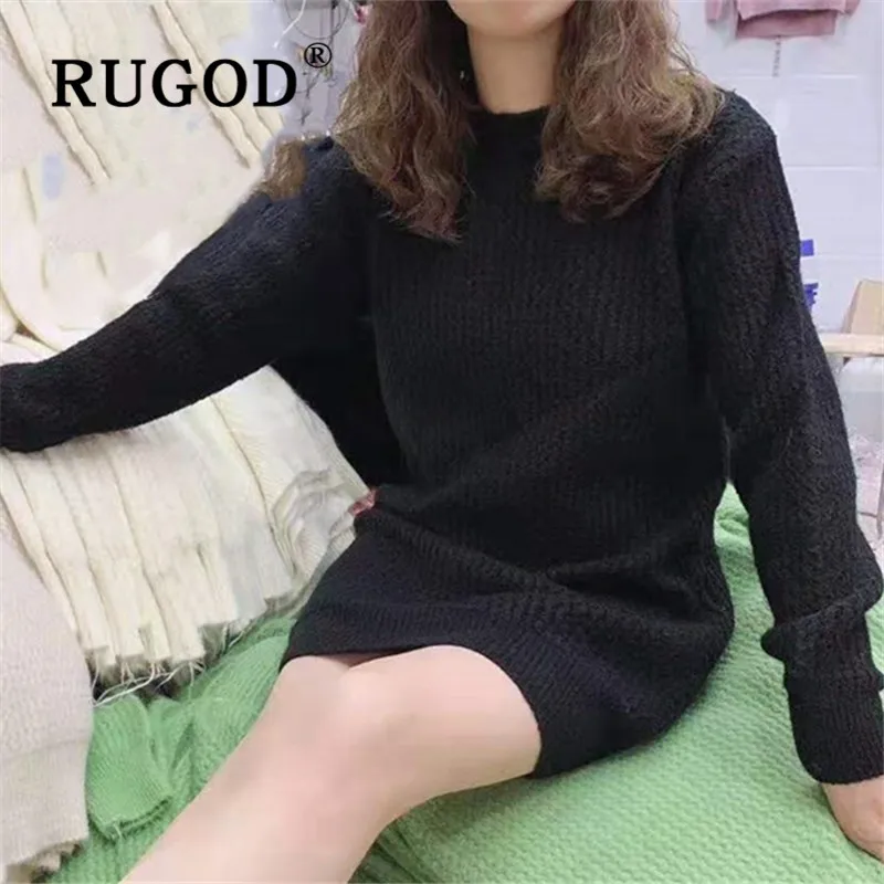 RUGOD женский свитер, новинка, зимний теплый толстый длинный стильный пуловер с круглым вырезом, Свободный вязаный пуловер, модный Женский Повседневный однотонный Мягкий Топ