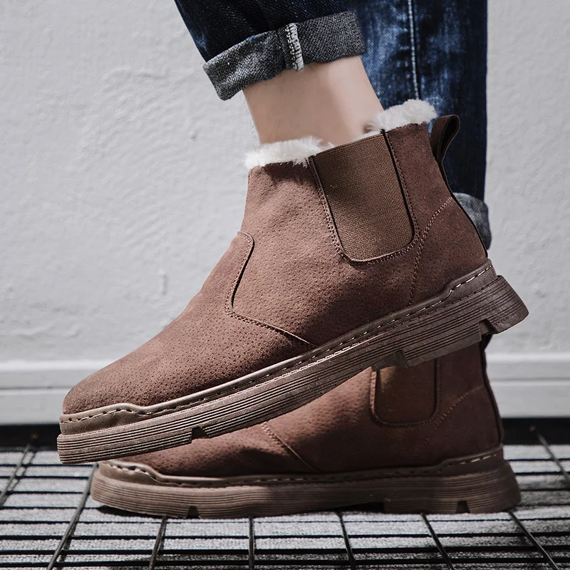Мужские зимние ботинки; модные плюшевые меховые теплые зимние рабочие ботинки; уличные Повседневные Удобные Ботинки martin без шнуровки; Прямая поставка; AODLEE