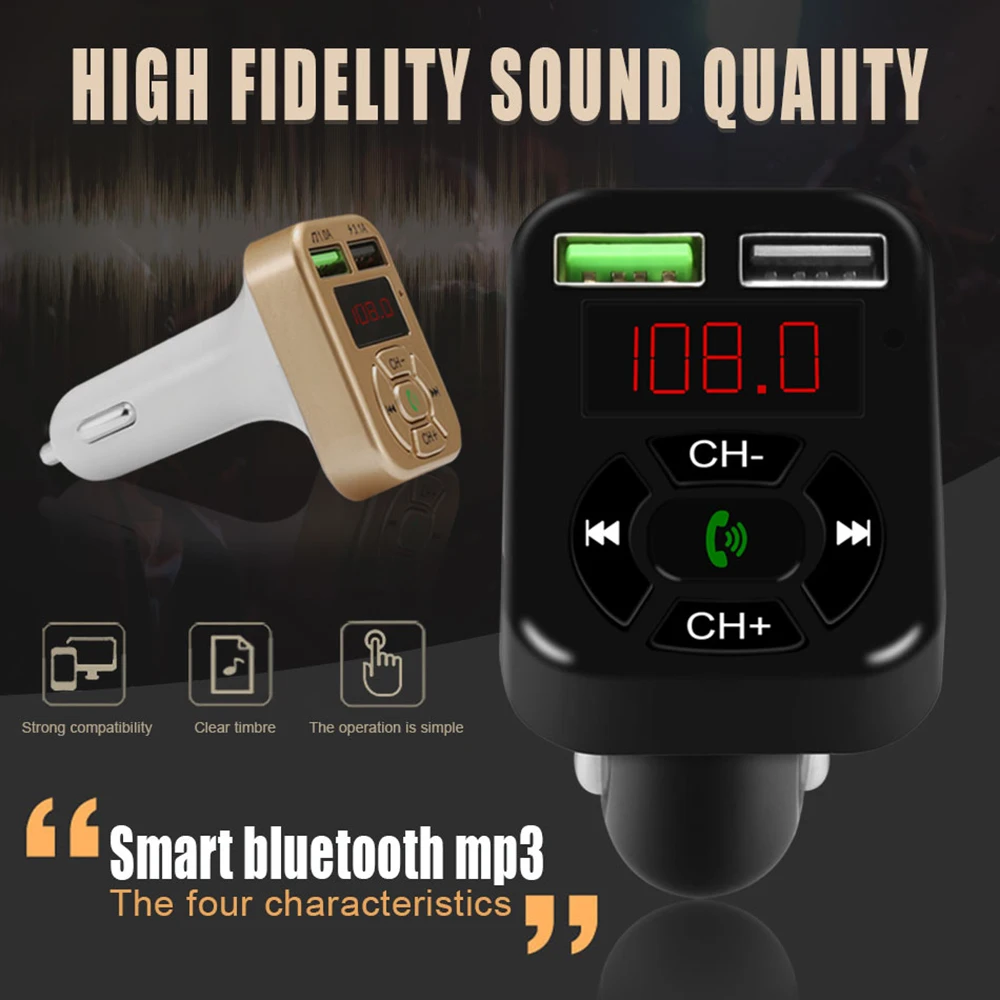 Car Bluetooth 5.0 FM Transmitter Wireless Handsfree Audio Receiver Auto MP3 Player with 3.1A Quick Charge Dual USB Car Charger