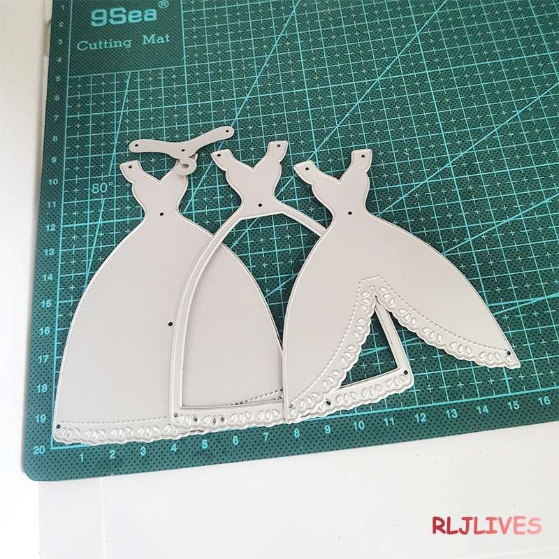 웨딩 드레스 셰이커 더블 레이 금속 절단 다이 DIY Scrapbooking 카드 스텐실 종이 공예 수제 앨범 핸드북 장식