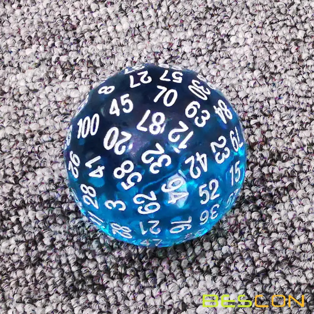 Bescon Translucent Blue Polyhedral Dice 100 Sides Dice, Transparent D100 die, 100 Sided Cube, D100 Game Dice,100-Sided Cube 5