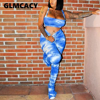 

Women Spaghetti Strap Off Shoulder Tube Top and Skinny Pants Set Sexy Summer Suits Chic Outfits