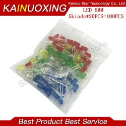 5kind X20pcs=100pcs White Yellow Red Green Blue electronic diy kit 5mm LED diode Light Assorted Kit DIY LEDs Set