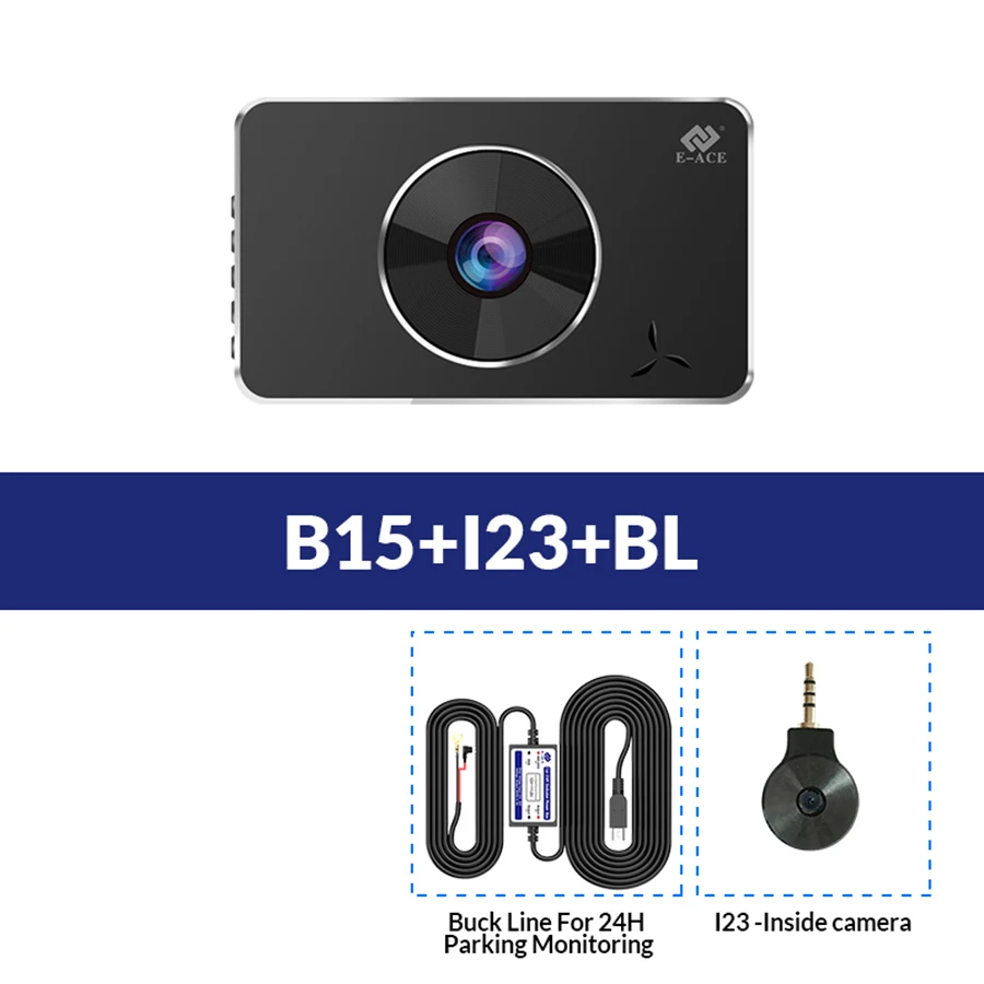 B15-I23-BL E-ACE 3 ''HD 1080P Передний+ внутренний объектив Автомобильный видеорегистратор мониторинг парковки регистратор ночного видения - Название цвета: B15-I23-BL