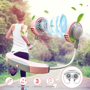 

Portable USB Lazy Neck Fan Neckband Rechargeable Sport Hanging Dual Cooling Fans Air Cooler Small Air Conditioning Appliance 5V