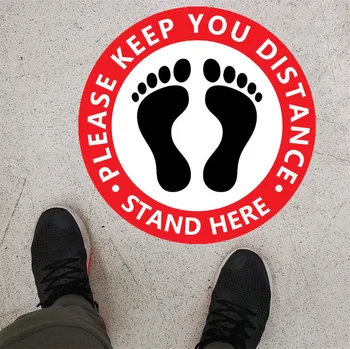 

20Pcs Durable/Eye Catching Indoor Ground Public Distancing Marker Stickers Tapes Please Practice Wait Distance Marker Floor L522