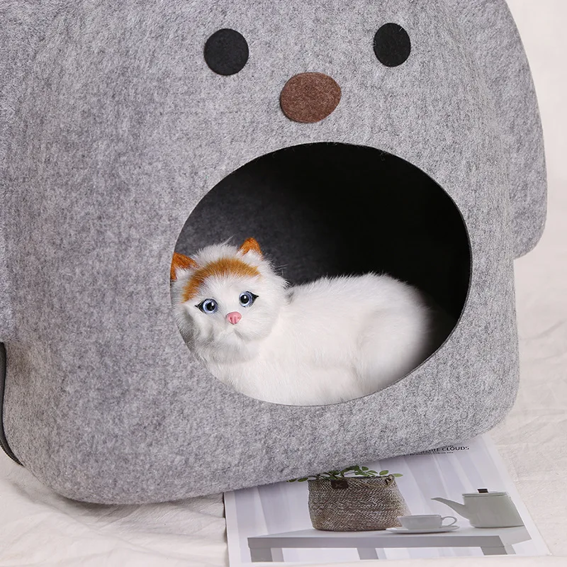 Кошка форма собака Лежанка для кошки кошачья спальный мешок молния войлочная ткань зимний теплый домик для домашнего питомца все вокруг кошачье гнездо с Отделяемая подушка коврик