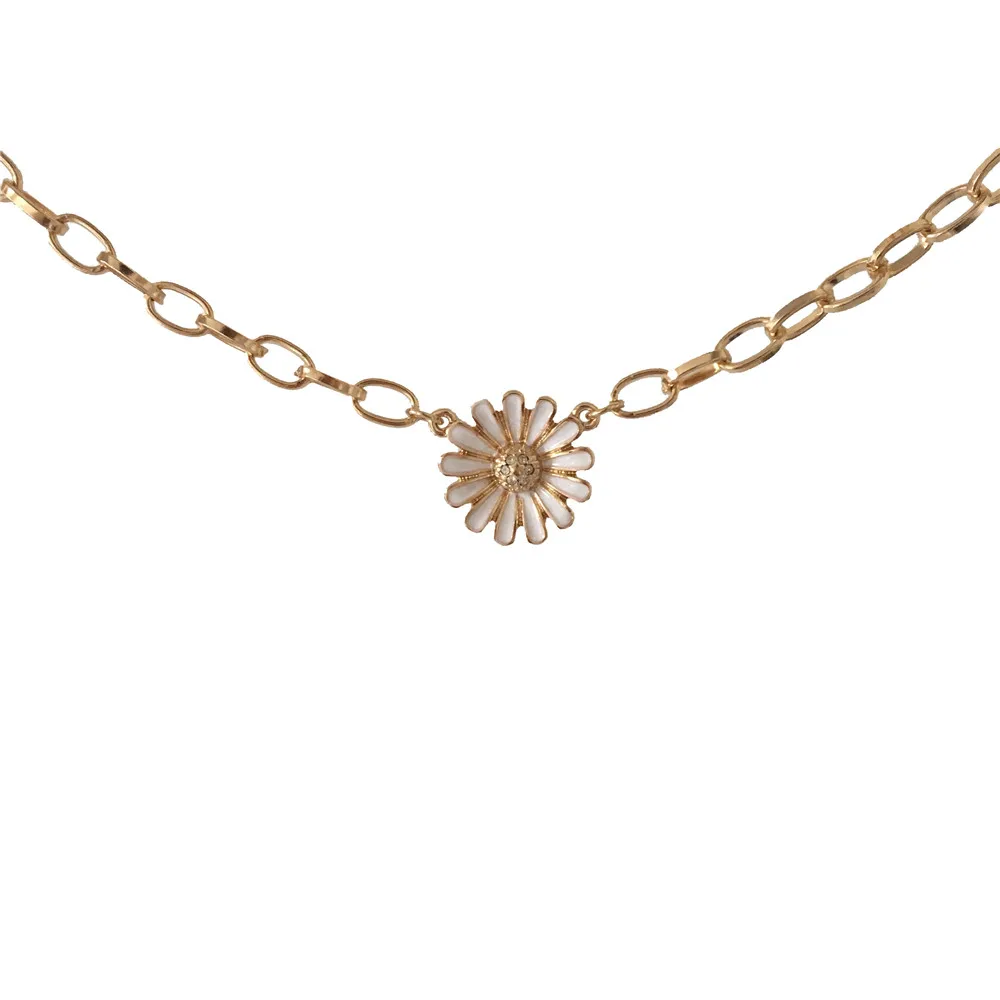 

Dainty Gold color Plating Sun Flower Short Necklace for Women Side Enclosure Daily Happy Statement necklace