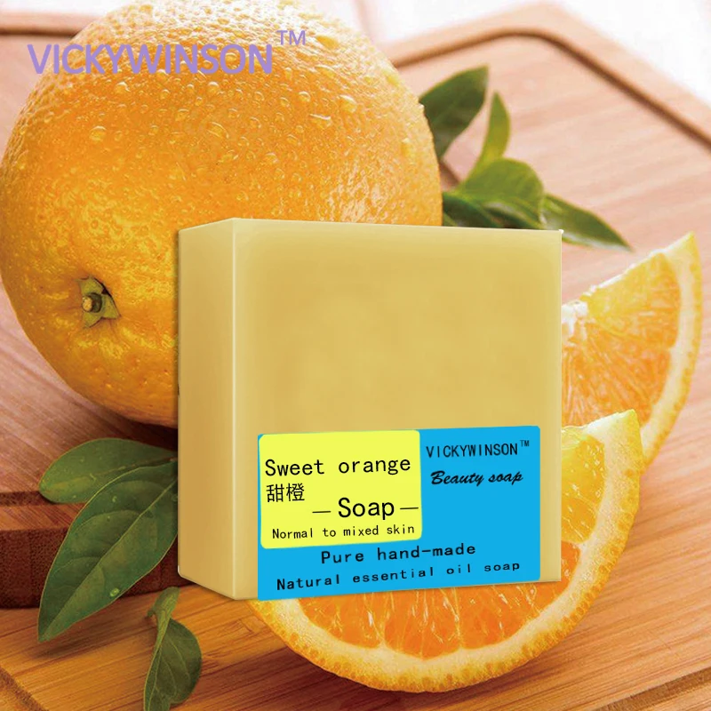 

VICKYWINSON Sweet orange handmade soap 100g Balance the ph of skin Helps remove toxins from Moist and comfortable hydrating