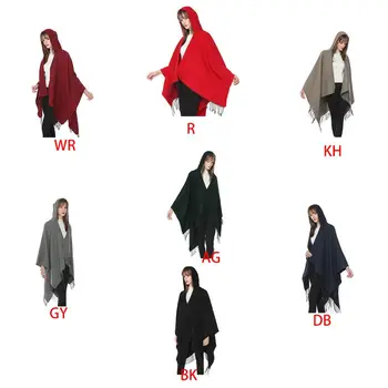 

Women Winter Hooded Shawl Oversized Poncho Cape Solid Color Wraps Blanket Open Front Pashmina Cardigans with Fringe Tassels