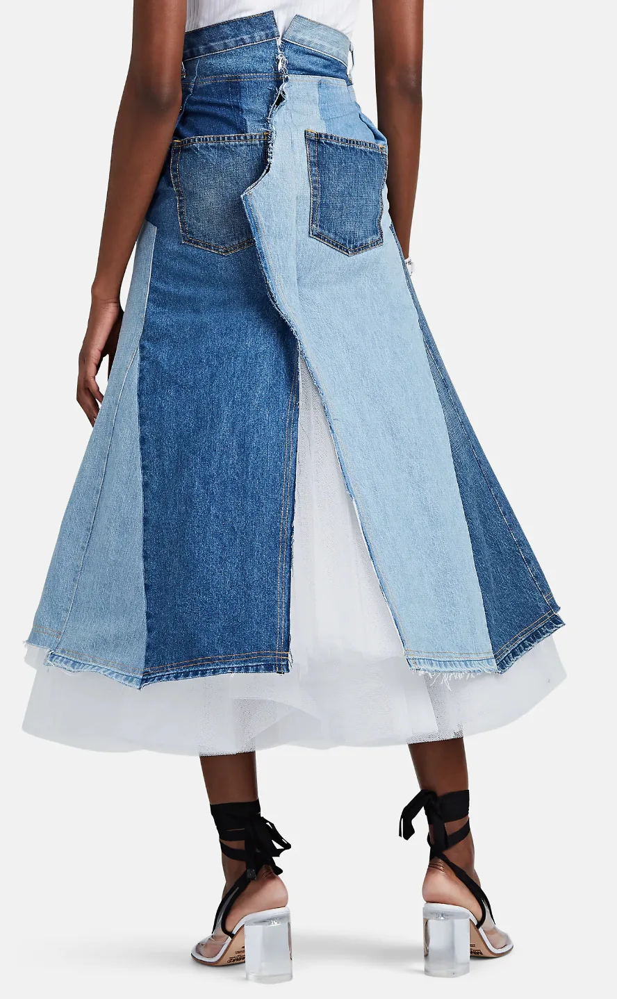 MIAOQINGCasualnetfabricpatchworkwomensdresshighwaistedcolorcontrastdenimirregularmediumlengthskirtwomensfashion2019summernewstyl