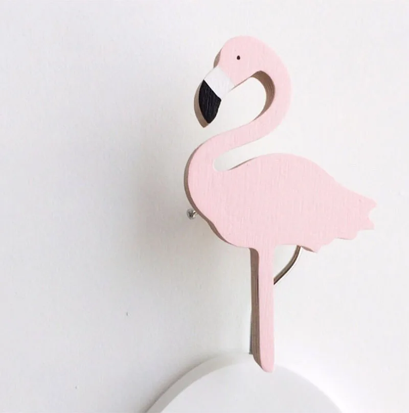 A 1PC flamingo Ins деревянная детская комната одежда крючок Настенная Наклейка Фламинго Лебедь Единорог крест Кролик Летучая мышь кролик вешалка с бантом крюк украшение дома - Цвет: A 1PC flamingo