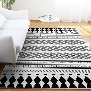 

Bohemian Rug Black and White Morocco Geometric Ethnic-Style Carpet Bedroom Living Room Bed Blanket Kitchen Bathroom Floor Mat