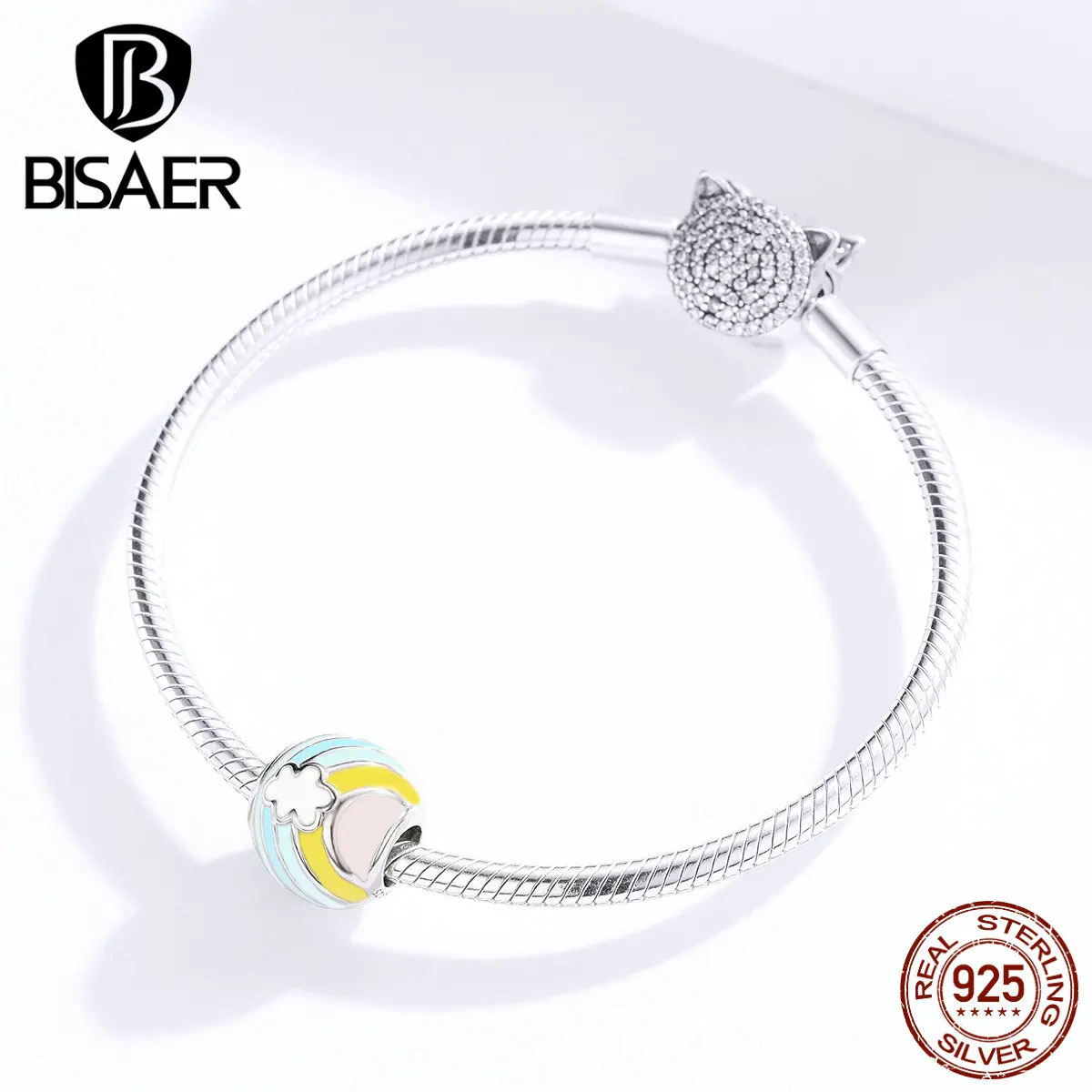 Радужные бусины BISAER,, 925 пробы, серебряные, солнечные, радужные Бусины, Подвески, подходят к оригинальным браслетам, серебряные 925 ювелирные изделия EFC111
