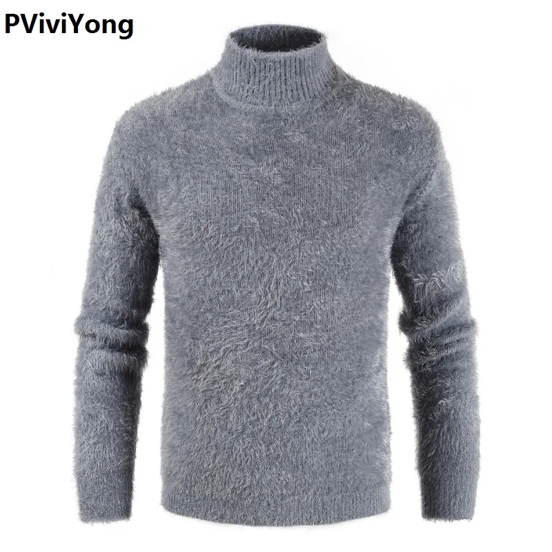PViviYong Новое поступление осенний высококачественный мужской свитер с принтом и высоким воротником, мужские повседневные тонкие пуловеры 316 - Цвет: Серый