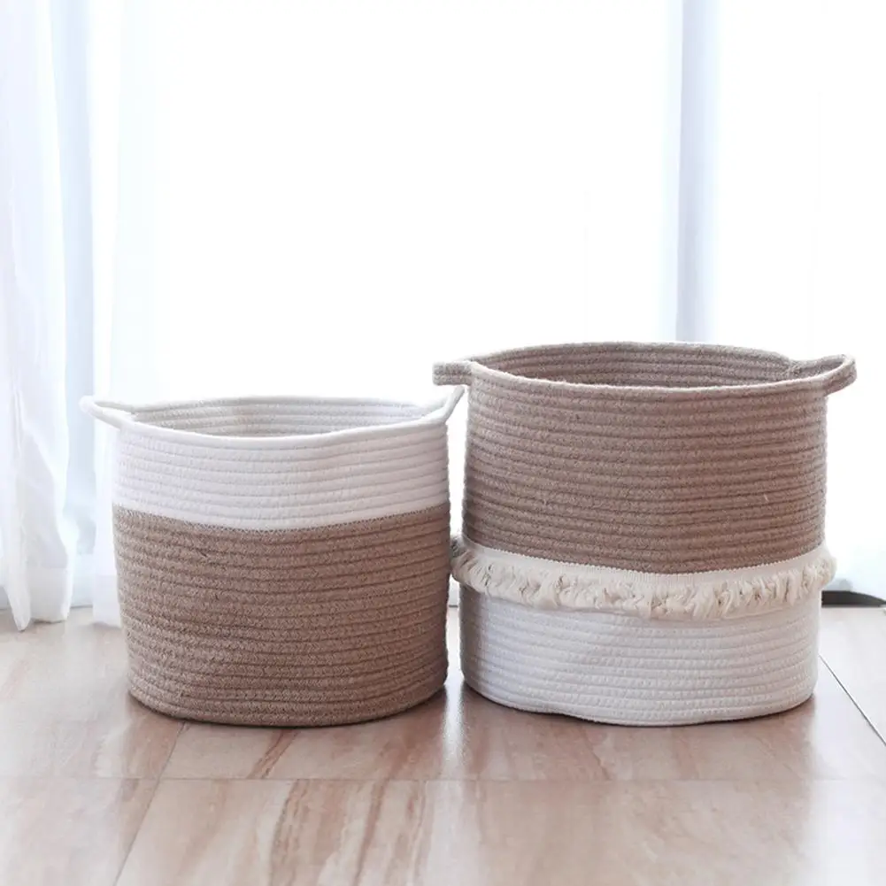 

Desktop Woven Cotton Rope Storage Basket Thickened Cotton Simple Snack Cosmetics Box Blanket Laundry Toy Storage Basket