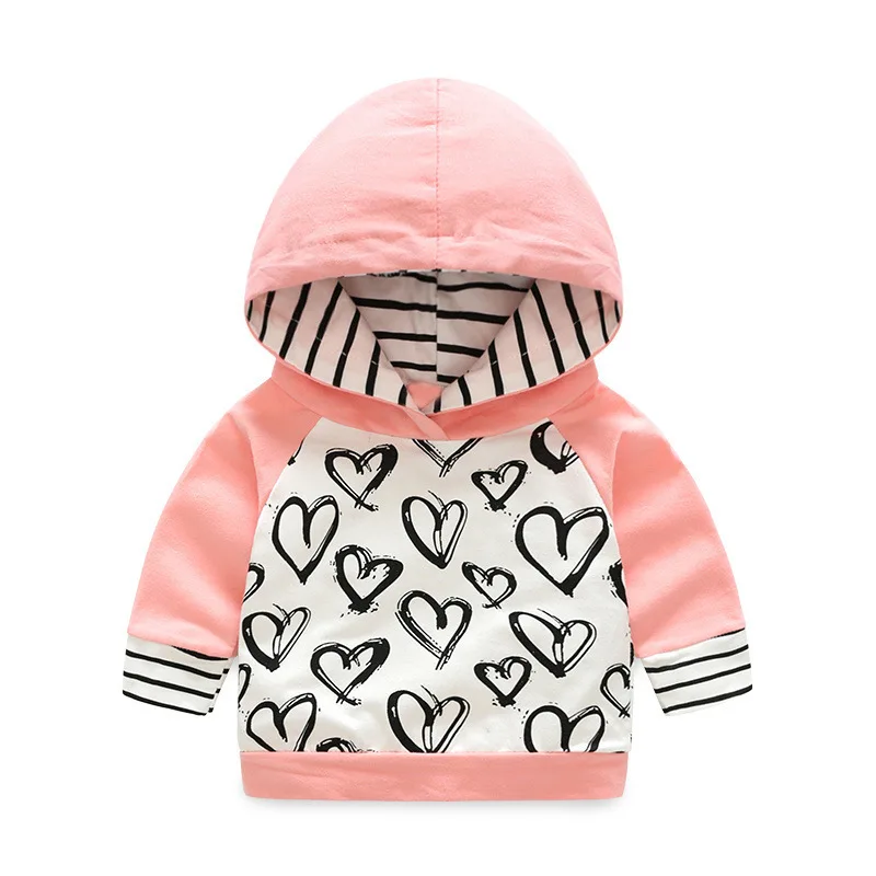 Одежда для маленьких девочек одежда для маленьких мальчиков хлопковый костюм теплая одежда с капюшоном и принтом Детский Повседневный спортивный свитер в полоску комплект из двух предметов