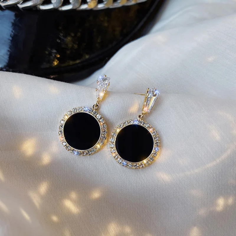 Trendy Temperament Women Earrings Round Zircon Alloy Korean Exquisite Ladies Elegant Fashion Gift Jewelry | Украшения и