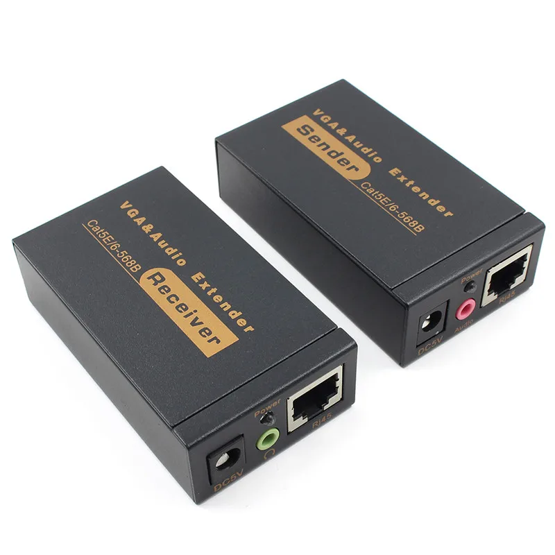 Более одного RJ45 CAT5e/6 1080P Расширение 100 м 328ft VGA видео аудио удлинитель