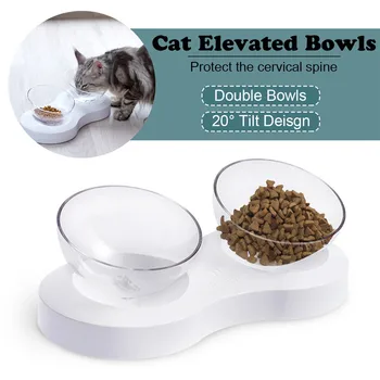 

els Non-slip Cat Double Bowls 20 Degree Adjustable Pet Food Water Bowl For Cats Dogs Feeders Transparent Cat Bowl Pet Supplies