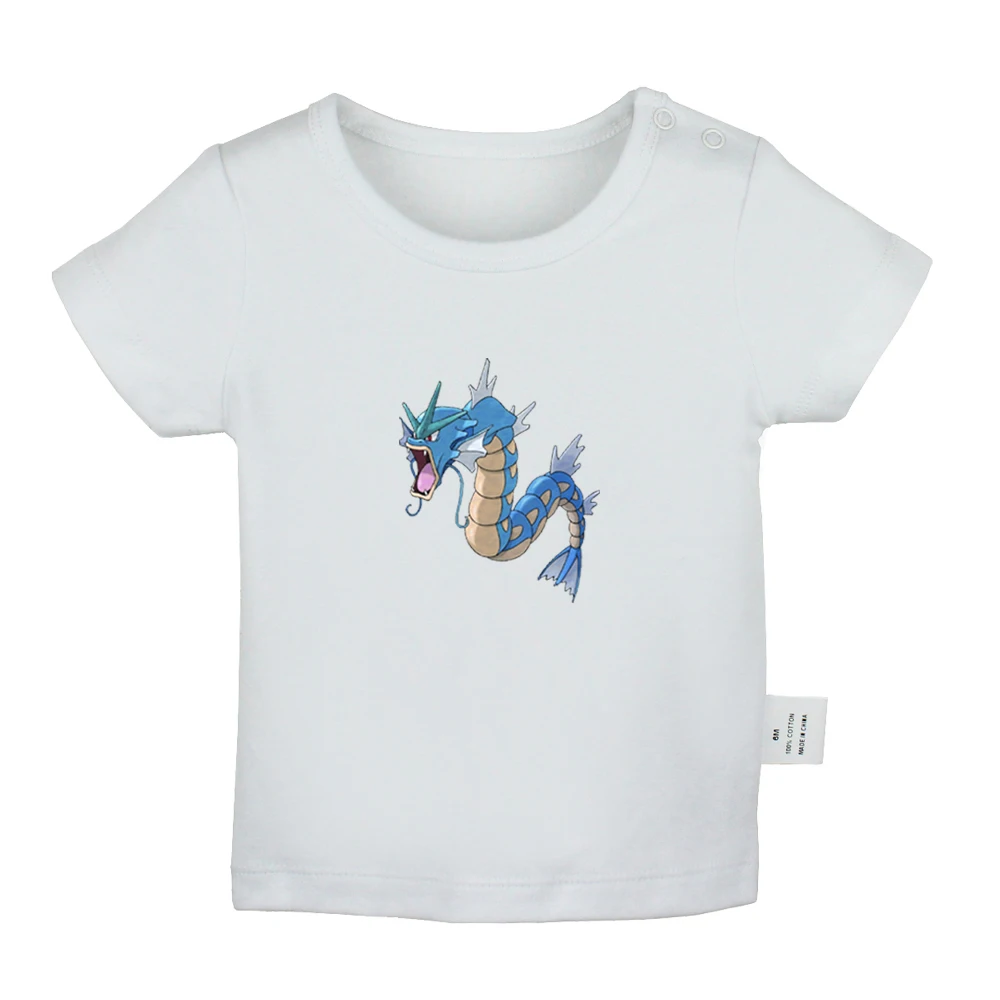 Футболки для новорожденных с рисунком Pokemon Dratini Gyarados Lapras Poliwag; однотонные футболки с короткими рукавами для малышей