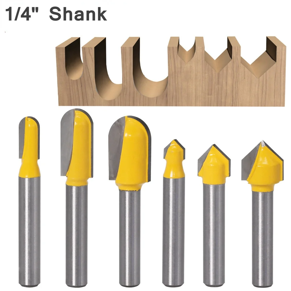 

1/4" Shank Router Bits Set Core Box Bit Rounf Nose Bit 90 Degree V-Groove Bit For Woodworking Tools Wood Drilling Bits Cut Tools