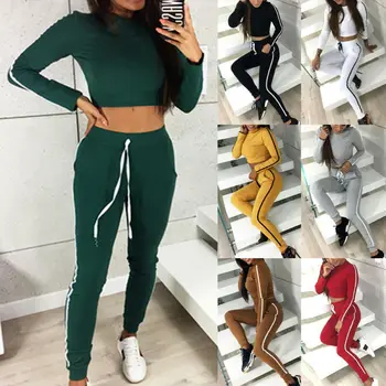 

Striped Hooded Long Sleeve Two Piece Set Drawstring Short Shirt Women Tracksuit Bodycon Long Pants Women Suits