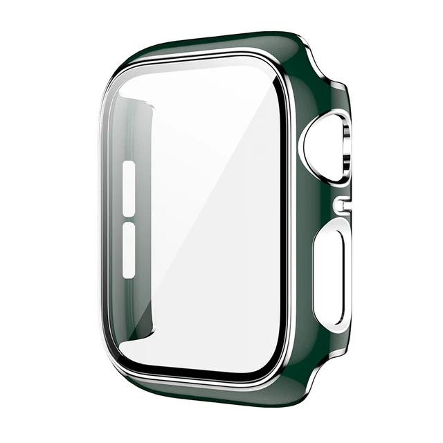 360 Full Screen Protector Bumper Frame Matte Hard Case For Apple Watch 38/40/42/44mm Cover Tempered Glass Film IWatch 6/SE/5/4/3 Green silver