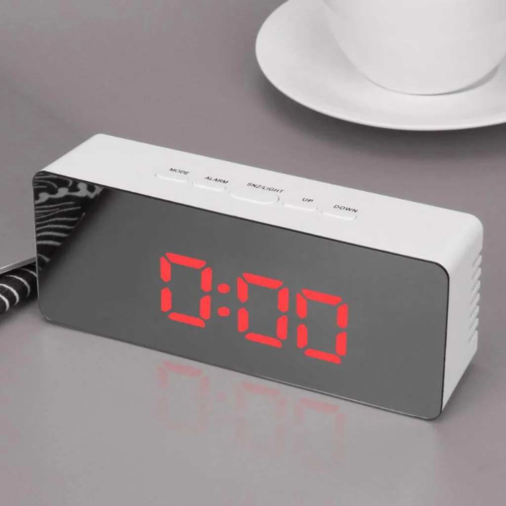 Светодиодный цифровой будильник, настольные зеркальные часы, пробуждение, светильник, электронный, большое время, отображение температуры, украшение для дома часы 19SEP16 - Цвет: RD