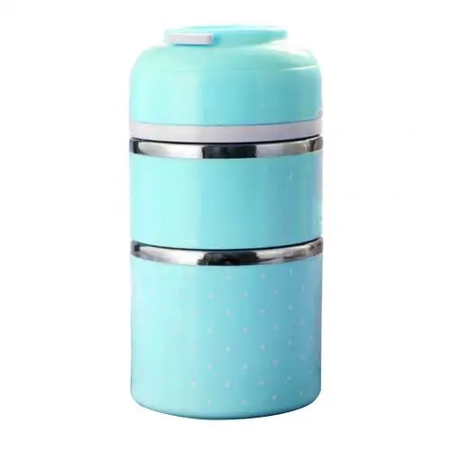 Blue Double Layer Hot Single/Double/Triple Layer Dot Stainless Steel Lunch Storage Box Food Container - Цвет: Blue Double Layer