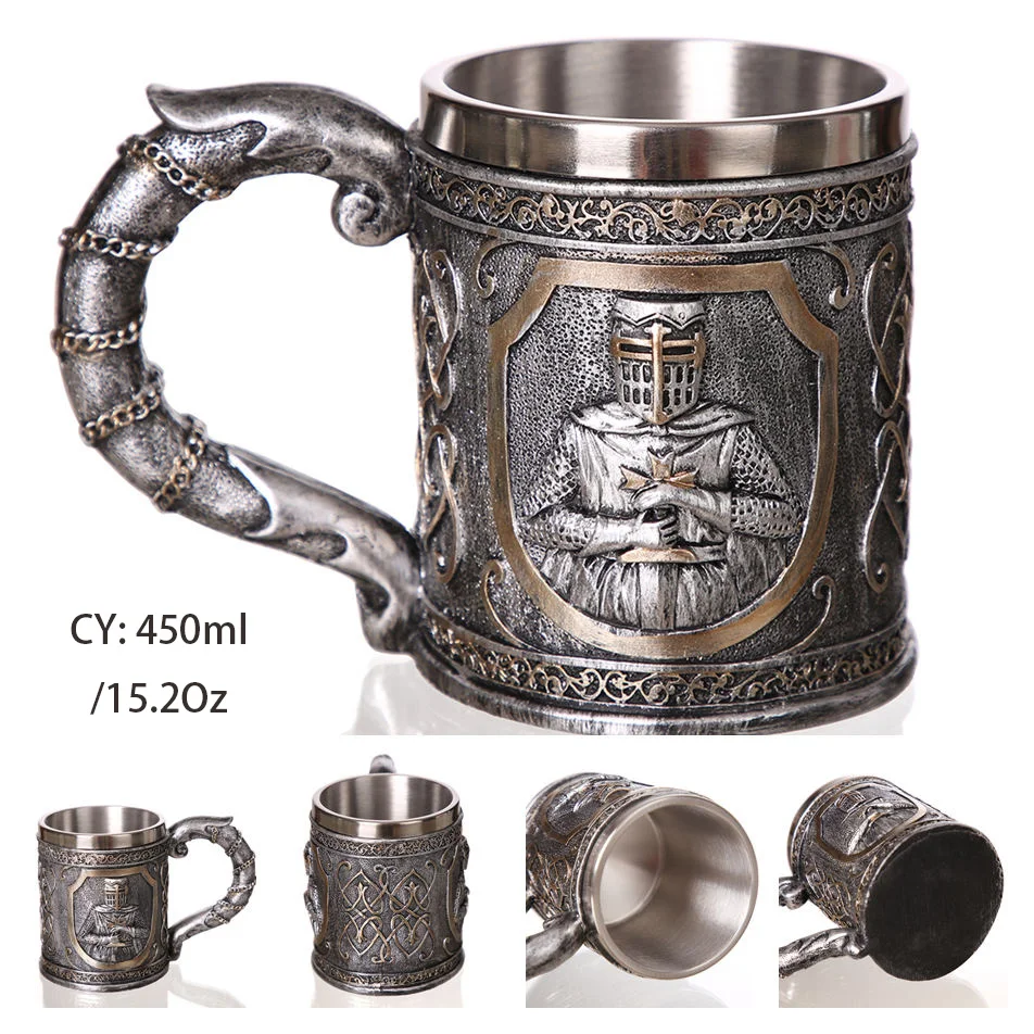 Armor Warrior Средневековый дракон, нержавеющая сталь, пивная кружка 600 мл, ретро кружка с черепом, кофейная чашка, чайная кружка, стакан, декор для паба, бара, Прямая поставка - Цвет: Armor Warrior