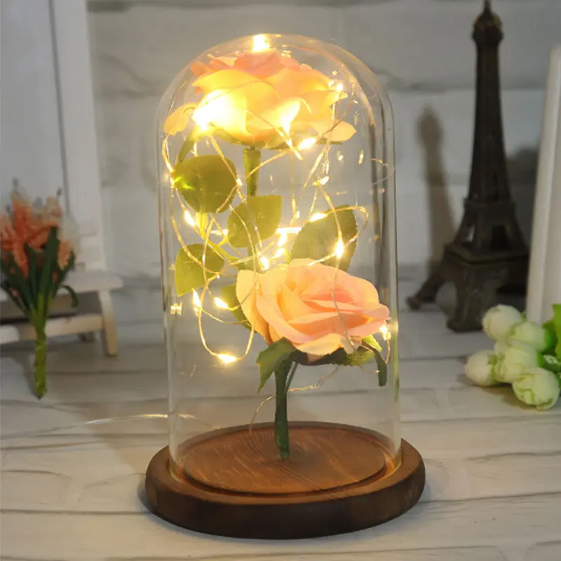 Вечный цветок Роза светодиодный ночной Светильник строка, волшебные рождественские лампы Стекло крышка Роза цвета: золотистый, светильник для ко Дню Святого Валентина Свадебный Декор подарок - Испускаемый цвет: pink
