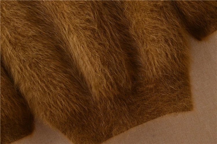 Женская обувь в Корейском стиле с короткими коричневый свитер с плюшевой подкладкой из ангоры из кроличьей шерсти вязаный пояс Закрытая пена с длинным рукавом с О-образным вырезом из соболиного волоса грубой пуловер