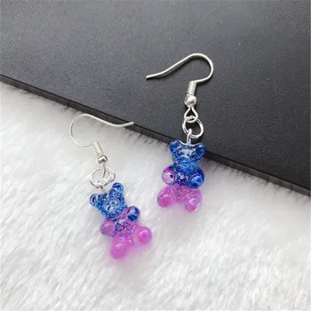 

1pair Cartoon Cute Flatback Resin Earrings for women Colorful Animal Bear Drop Earring Candy Color Kids Gifts