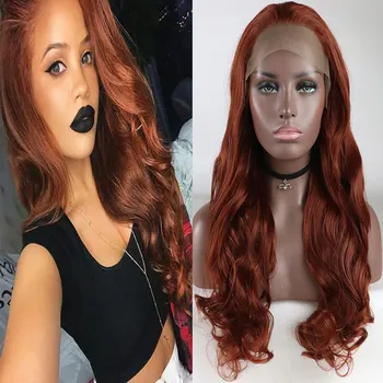 

Bombshell Synthetic 13*3 Lace Front Wig Dark Orange Copper Body Wave Heat Resistant Fiber Hair Natural Hairline For Women Wigs