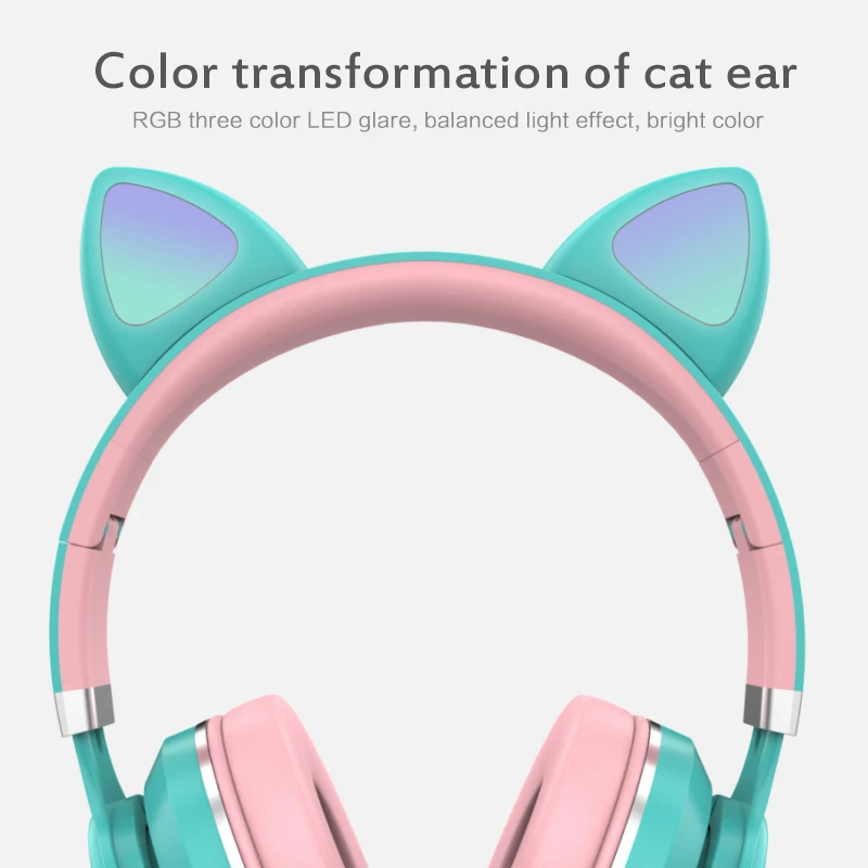 LED Headphones Bluetooth 5 0 Cat Ear Headset Stereo Music Player Earbuds Support TF Card Wired Wireless Headphones with Mic