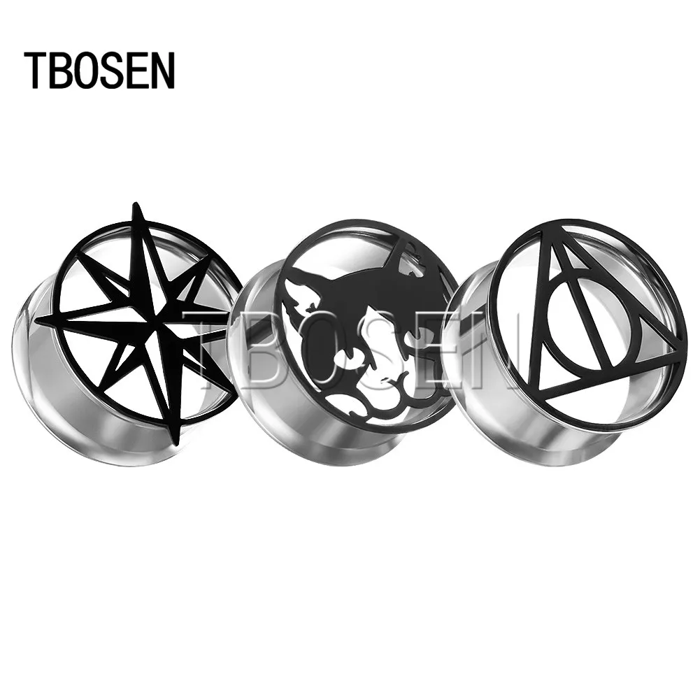 

TBOSEN New Logo Ear Plugs Black Tunnels Strechers Earring Gagues Fashion Gift Stainless Steel Body Jewelry For Unisex