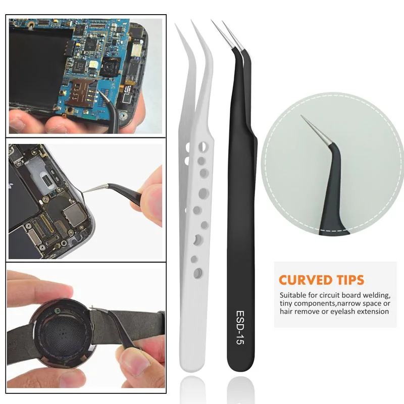 ELEG-9 шт. набор пинцетов из нержавеющей стали антистатические прецизионные пинцеты для электронного мобильного телефона инструменты для ремонта ручные инструменты