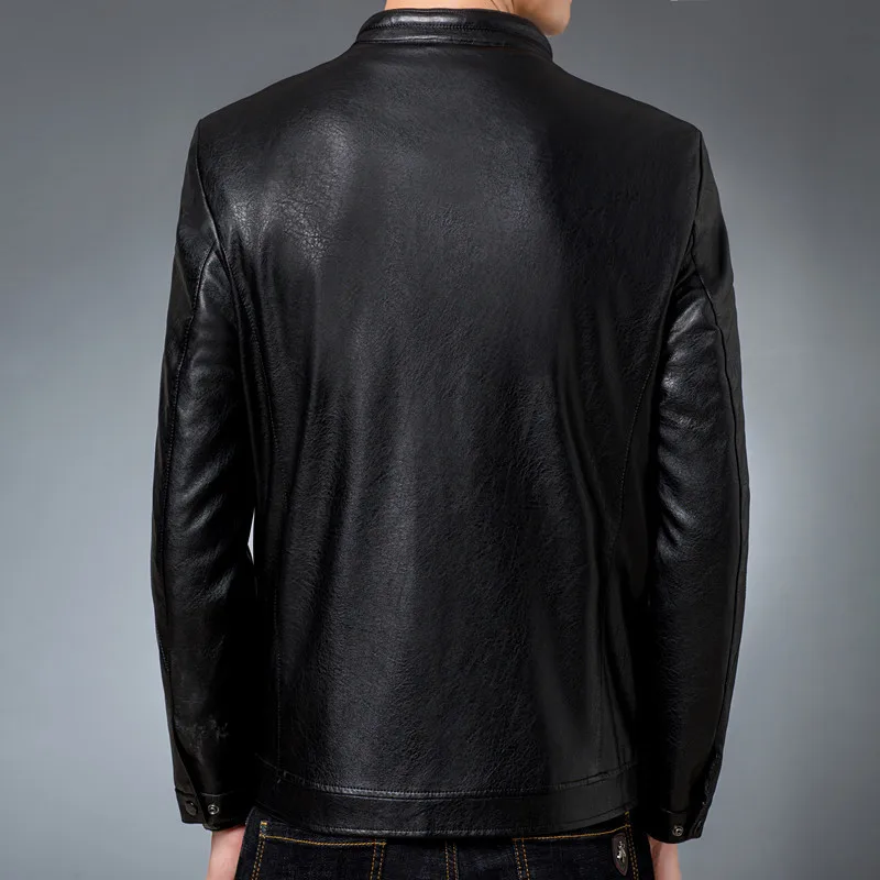 Winter Men's leather Jacket design stand collar Coat Men casual motorcycle leather coat Mens Sheepskin jackets Windbreaker Coats