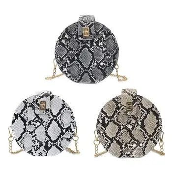 

Retro Snake Pattern Chain Round Handbags Fashion Women Lady PU Leather Shoulder Bag Female Messenger Bag For Mobile Phone Gift