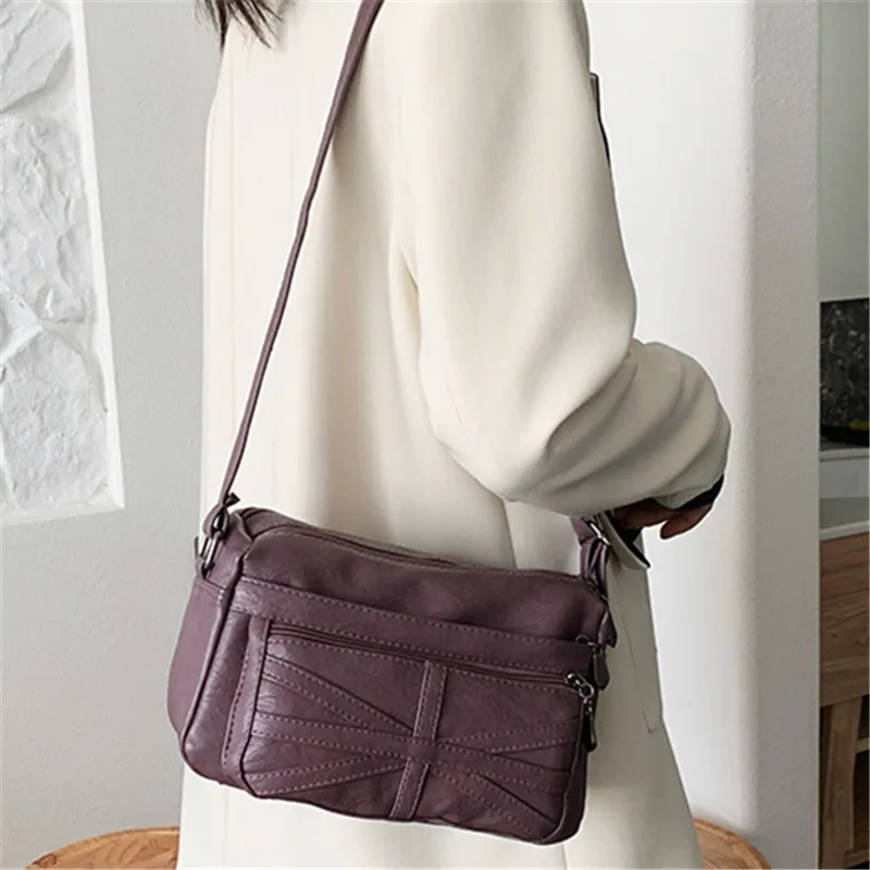 

Vintage PU Texture Leather Ladies Messenger Bag Wild Style Elegant Quality Shoulder Bag Thread Simple Work Tote Bags for Women